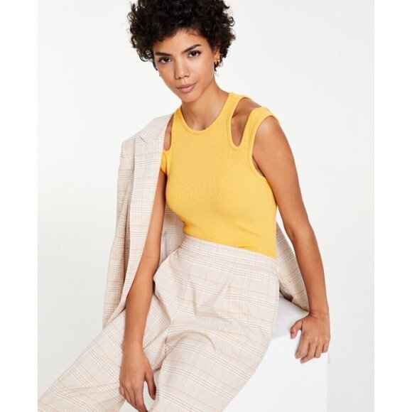 Bar III Women's Honey Yellow Cutout Ribbed Tank Top NWT - Picture 3 of 6